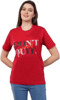 Agatelier Printed Women Round Neck Reversible Red T-Shirt