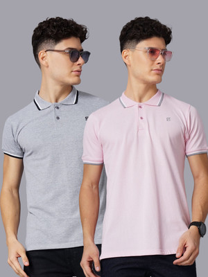 Paul Street Solid Men Polo Neck Grey, Pink T-Shirt