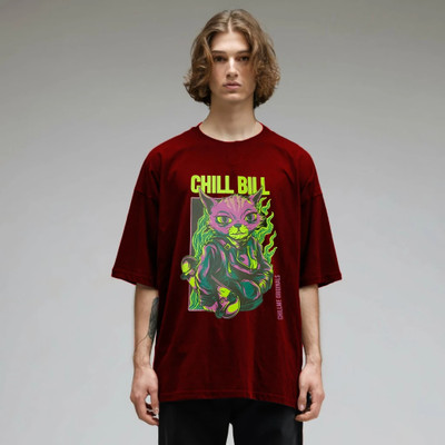 etsun Printed Men Round Neck Maroon T-Shirt