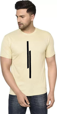 FabryKa Striped, Solid Men Round Neck Yellow T-Shirt
