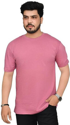 EVERLY Solid Men Round Neck Pink T-Shirt
