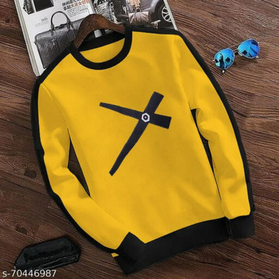 Autna Colorblock Men Round Neck Yellow T-Shirt