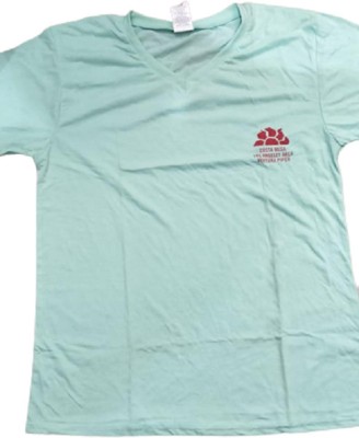 KHUS Printed Women V Neck Light Blue T-Shirt