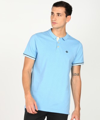 WROGN Solid Men Polo Neck Light Blue T-Shirt