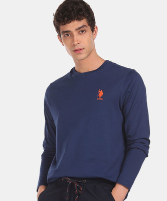 U.S. POLO ASSN. Solid Men Round Neck Blue T-Shirt