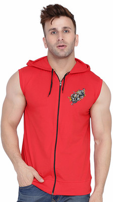 Lawful Casual Solid Men Hooded Neck Red T-Shirt