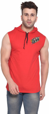 Lawful Casual Printed Men Hooded Neck Red T-Shirt