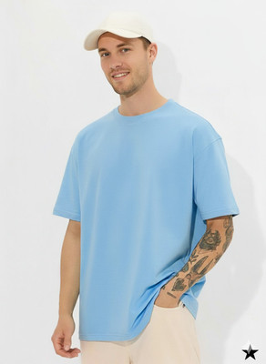 RAOFABRIC Solid Men Crew Neck Light Blue T-Shirt