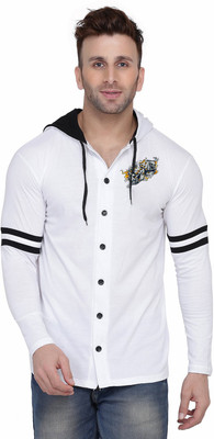 Lawful Casual Solid Men Hooded Neck White T-Shirt