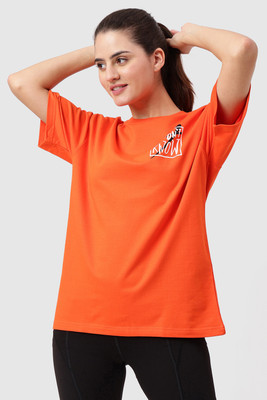FuaarK Printed Women Round Neck Orange T-Shirt