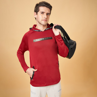 Ajile By Pantaloons Self Design Men Hooded Neck Red T-Shirt
