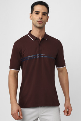 PETER ENGLAND Printed Men Polo Neck Maroon T-Shirt