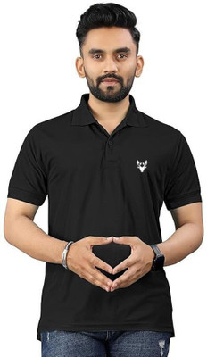 KASHIRA Solid Men Polo Neck Black T-Shirt