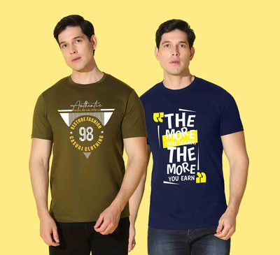 WOOSTRO Printed Men Round Neck Dark Green, Navy Blue T-Shirt