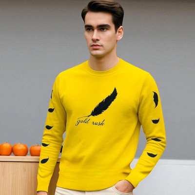 FASHIUM Printed, Typography Men Round Neck Yellow T-Shirt