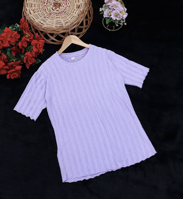 SOMVATI Self Design Women Round Neck Purple T-Shirt