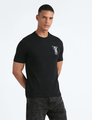 FLYING MACHINE Printed Men Round Neck Black T-Shirt