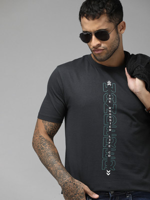 Roadster Printed, Typography Men Round Neck Grey T-Shirt