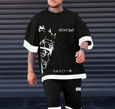 NB NICKY BOY Printed Men Round Neck Black T-Shirt