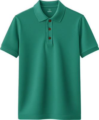 HypeDrip Solid Men Polo Neck Green T-Shirt