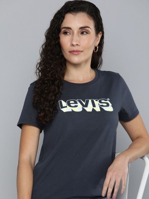 LEVI'S Printed Women Round Neck Navy Blue T-Shirt