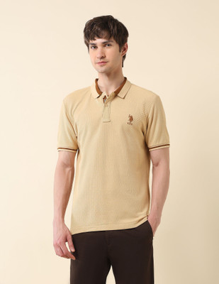 U.S. POLO ASSN. Self Design Men Polo Neck Brown T-Shirt