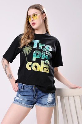 London Hills Graphic Print Women Round Neck Black T-Shirt