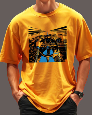 AUSK Graphic Print Men Round Neck Yellow T-Shirt