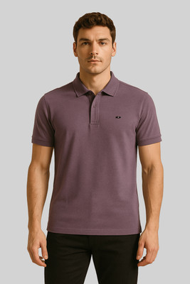 GO BIRDY Solid Men Polo Neck Purple T-Shirt