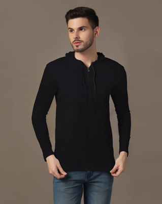 tfurnish Solid Men Hooded Neck Black T-Shirt