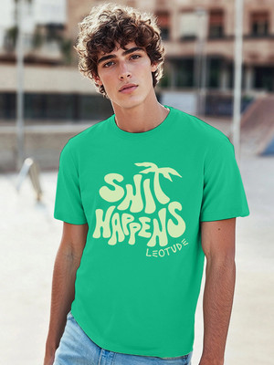 JUST ROAR Printed Men Round Neck Green T-Shirt