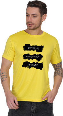 AltaModa Printed Men Round Neck Yellow T-Shirt