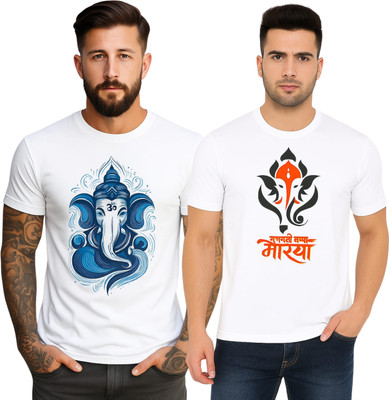 SSDSSFASHION Printed Couple Crew Neck White T-Shirt