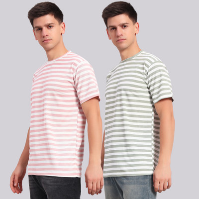 DRESSBASE Striped Men Round Neck Multicolor T-Shirt