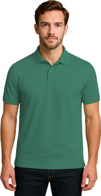 BENKNDIA Solid Men Polo Neck Green T-Shirt