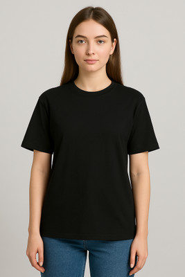 Shonisha Solid Women Round Neck Black T-Shirt