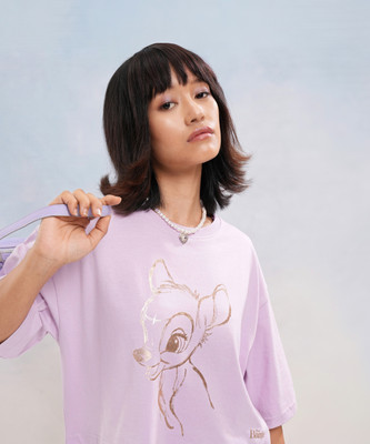 Tokyo Talkies Printed Women Round Neck Purple T-Shirt