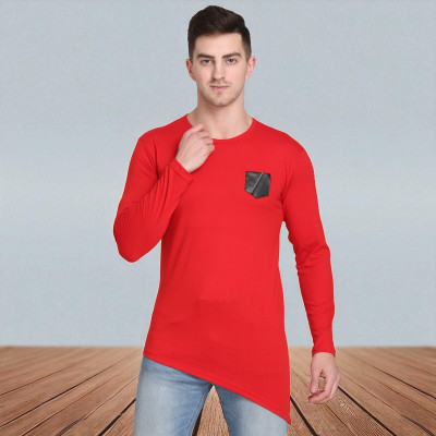 FARICON Solid Men Round Neck Red T-Shirt