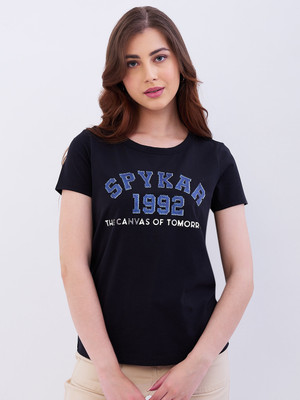 Spykar Printed Women Round Neck Black T-Shirt