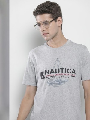 NAUTICA Graphic Print Men Round Neck Grey T-Shirt