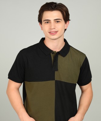 XFOX Colorblock Men Polo Neck Dark Green T-Shirt