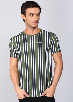 PETER ENGLAND Striped Men Round Neck Pink T-Shirt