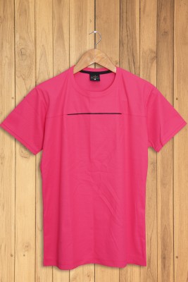 DyrectDeals Solid Men Round Neck Pink T-Shirt