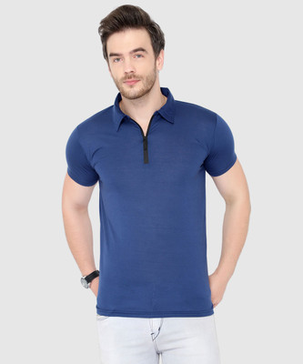 JB Jangoboy Solid Men Polo Neck Dark Blue T-Shirt