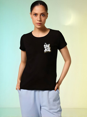 SZN Graphic Print Women Round Neck Black T-Shirt