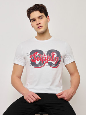 LEE Printed, Typography Men Round Neck White T-Shirt