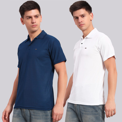 HEMLOCK Solid Men Polo Neck Blue, White T-Shirt