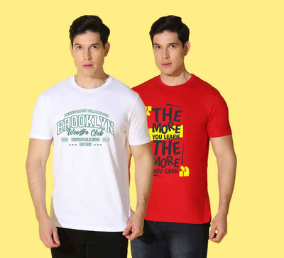 WOOSTRO Typography Men Round Neck White, Red T-Shirt