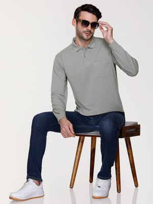 ARRAY Solid Men Polo Neck Grey T-Shirt