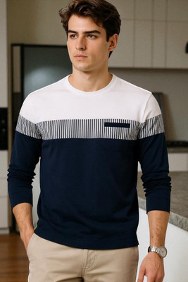 FASHIUM Printed Men Round Neck Navy Blue T-Shirt